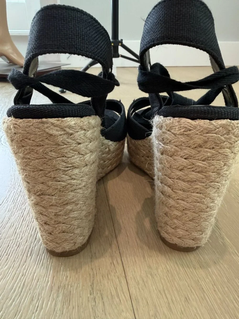 Lulus Esme Black Lace-Up Espadrille Wedges. size 9